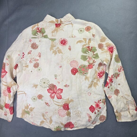 Chicos Shirt Womens 4 US 1XL Beige Floral Linen Button Front Long Sleeve Casual - Picture 5 of 9